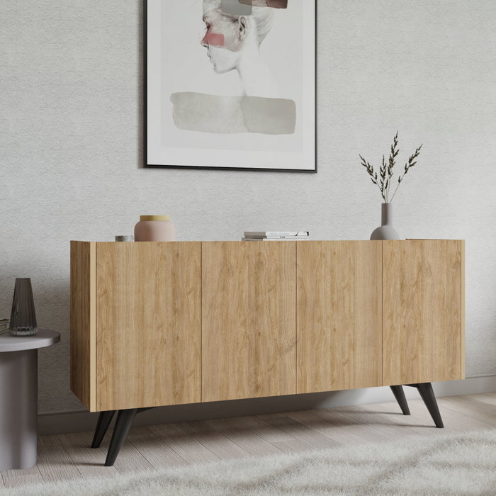 Hanah Home Consola Pekin Roble con Estanterías, Mueble Auxiliar para Salón o Pasillo, 150x76x40 cm